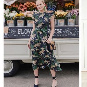 NWT PRINTFRESH BAGHEERA SMOCKED RUFFLE DRESS INK XL L